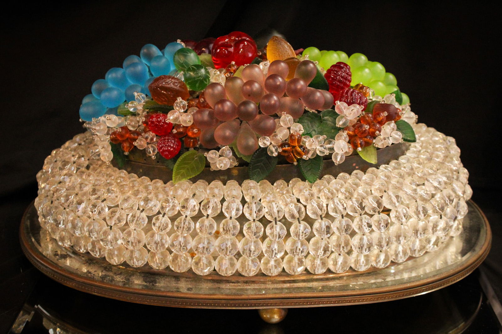 Fantastic large 13" Mirrored Plateau Czech Beaded Fruit Lamp (1 of 8)