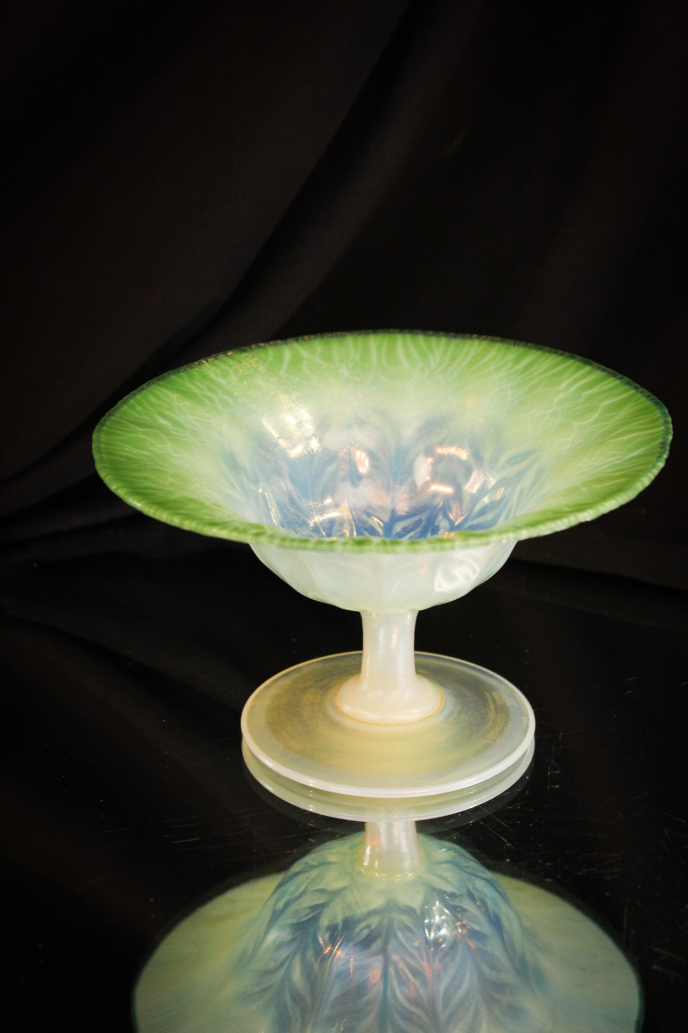 Gorgeous Green Tiffany Pastel Glass Chevron Compote (1 of 6)