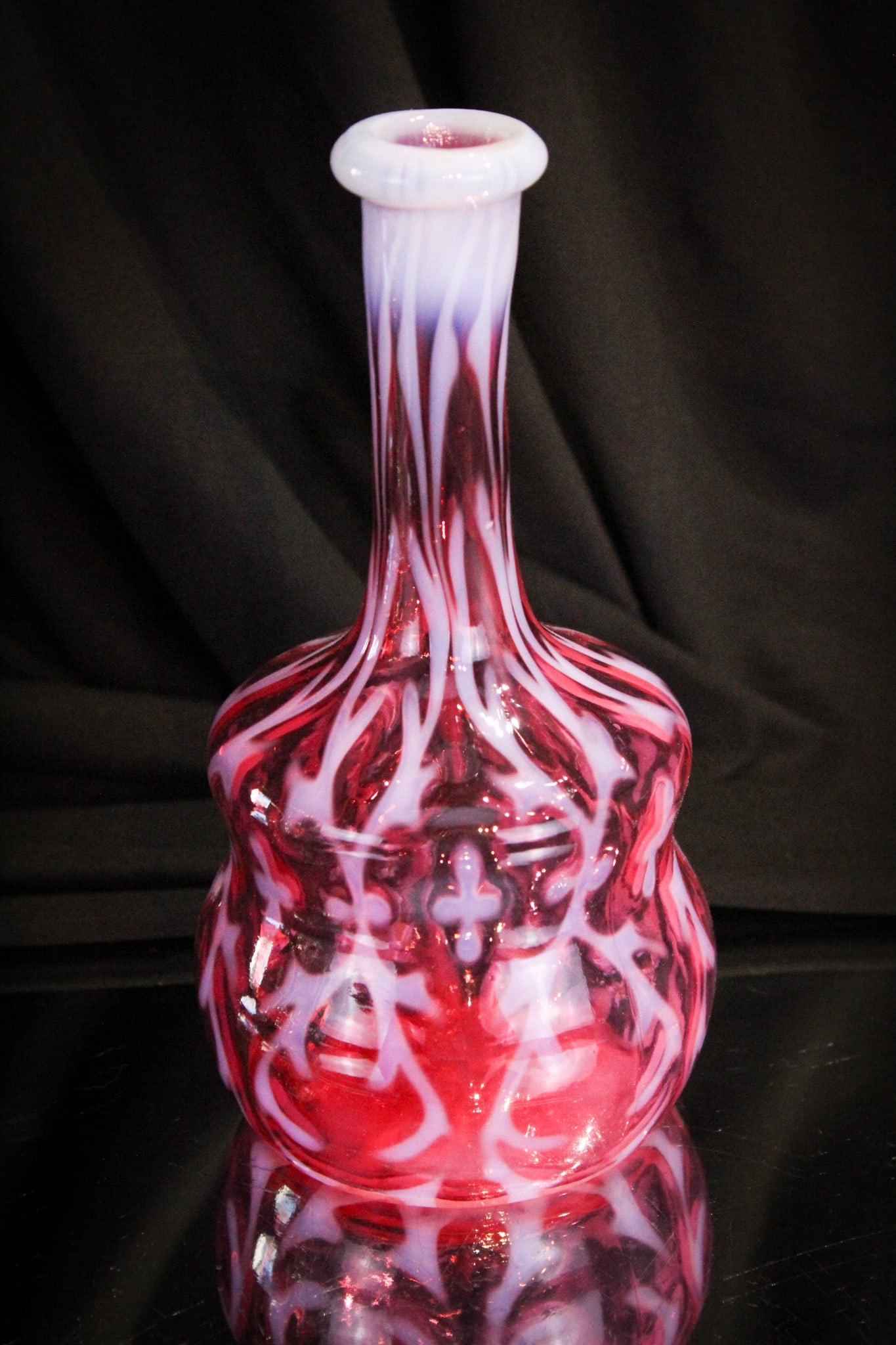 Very Rare Cranberry Opalescent Mae West Spanish Lace Barber Bottle (1 of 5)