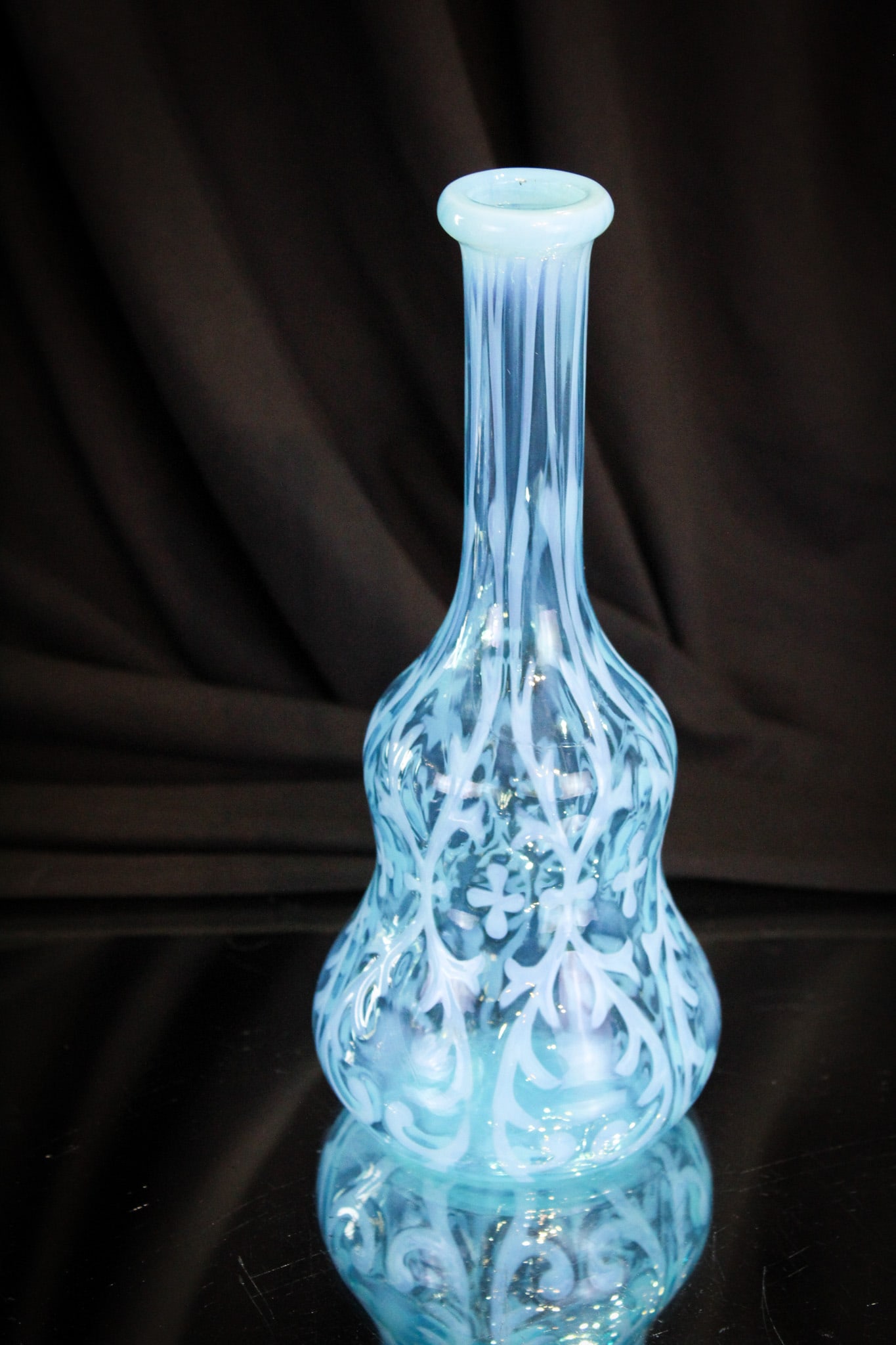 Scarce Northwood Blue Opalescent Spanish Lace Violin Barber Bottle (1 of 5)