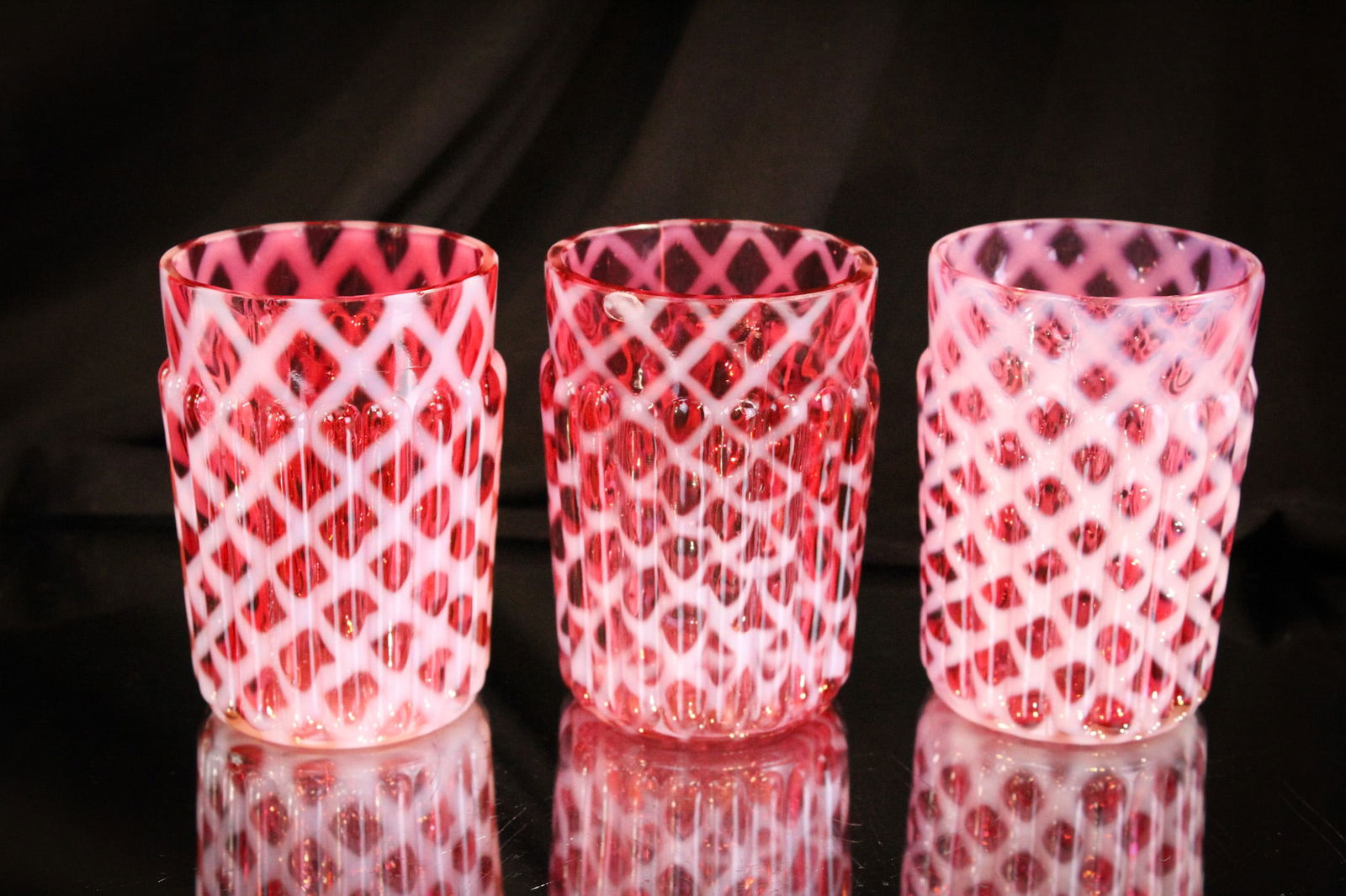 3 pc Lot Northwood Cranberry Opalescent Victorian Tumblers (1 of 7)