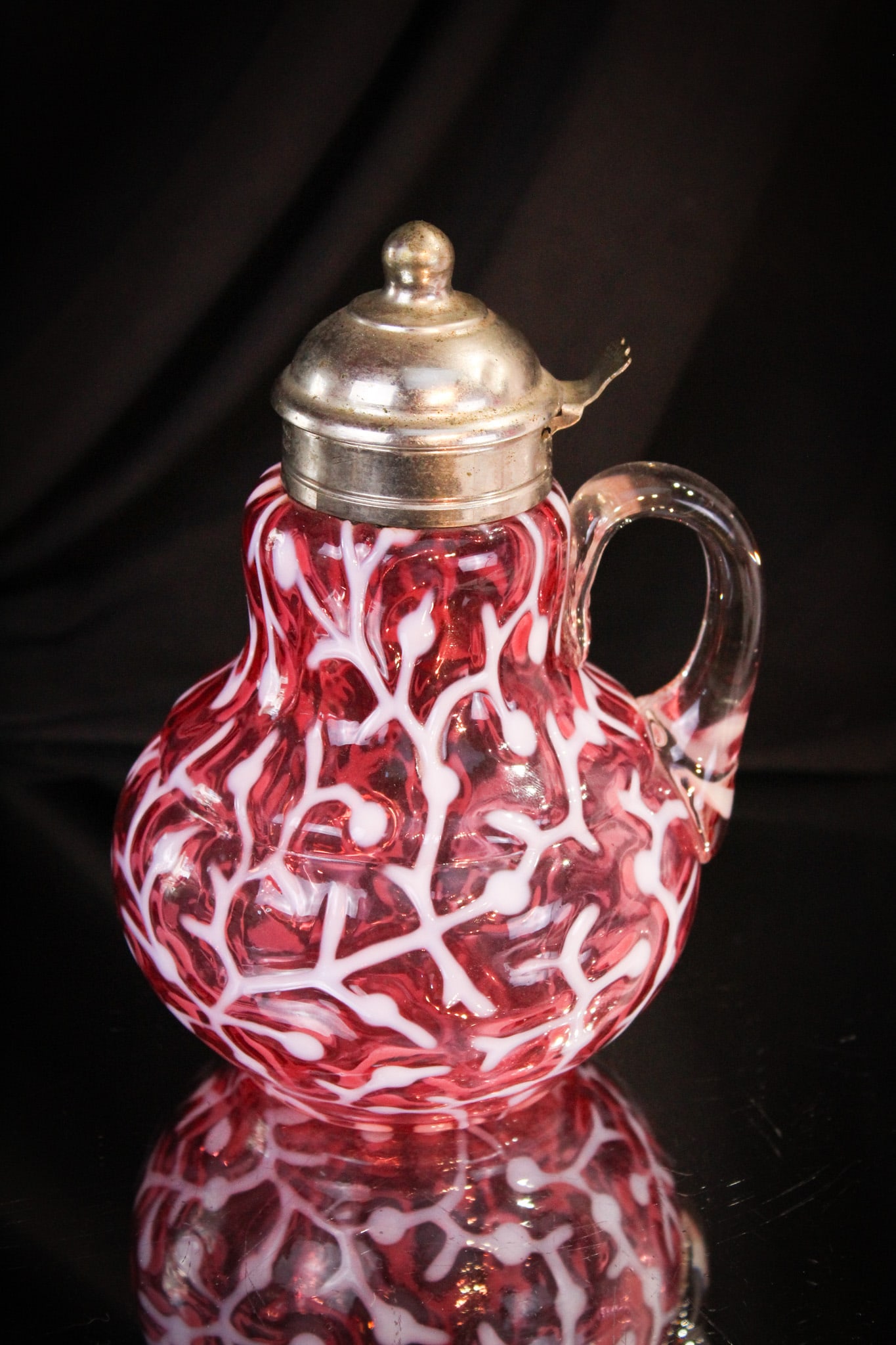 Hobb's Cranberry Opalescent Seaweed Victorian Syrup Pitcher (1 of 6)