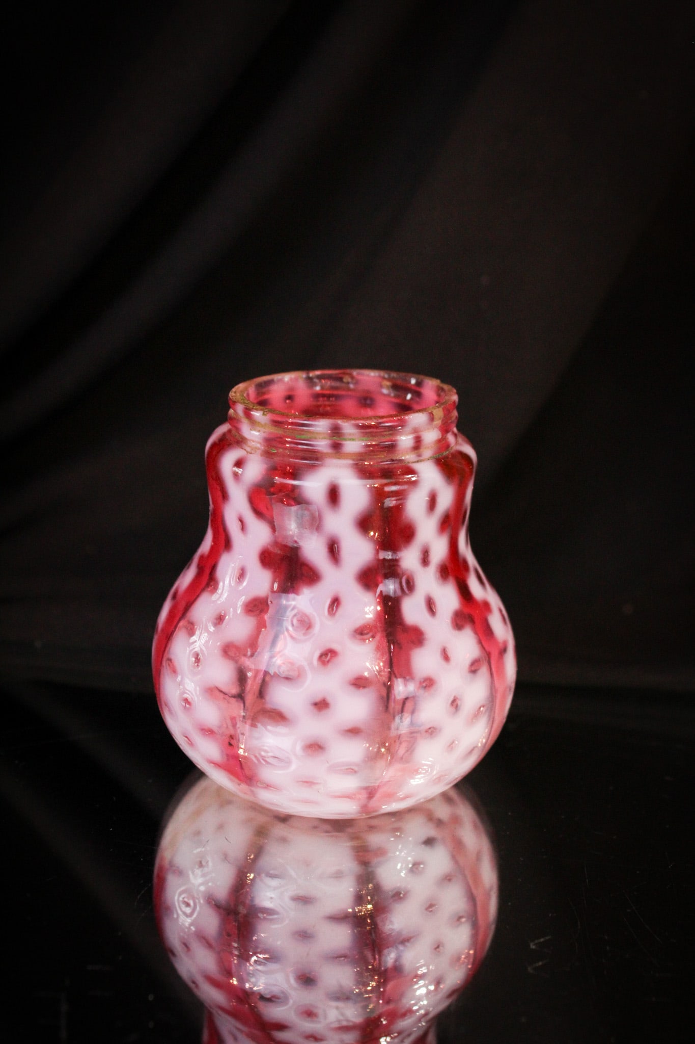 Cranberry Rubina Opalescent Consolidated Criss Cross Mustard Jar Auction