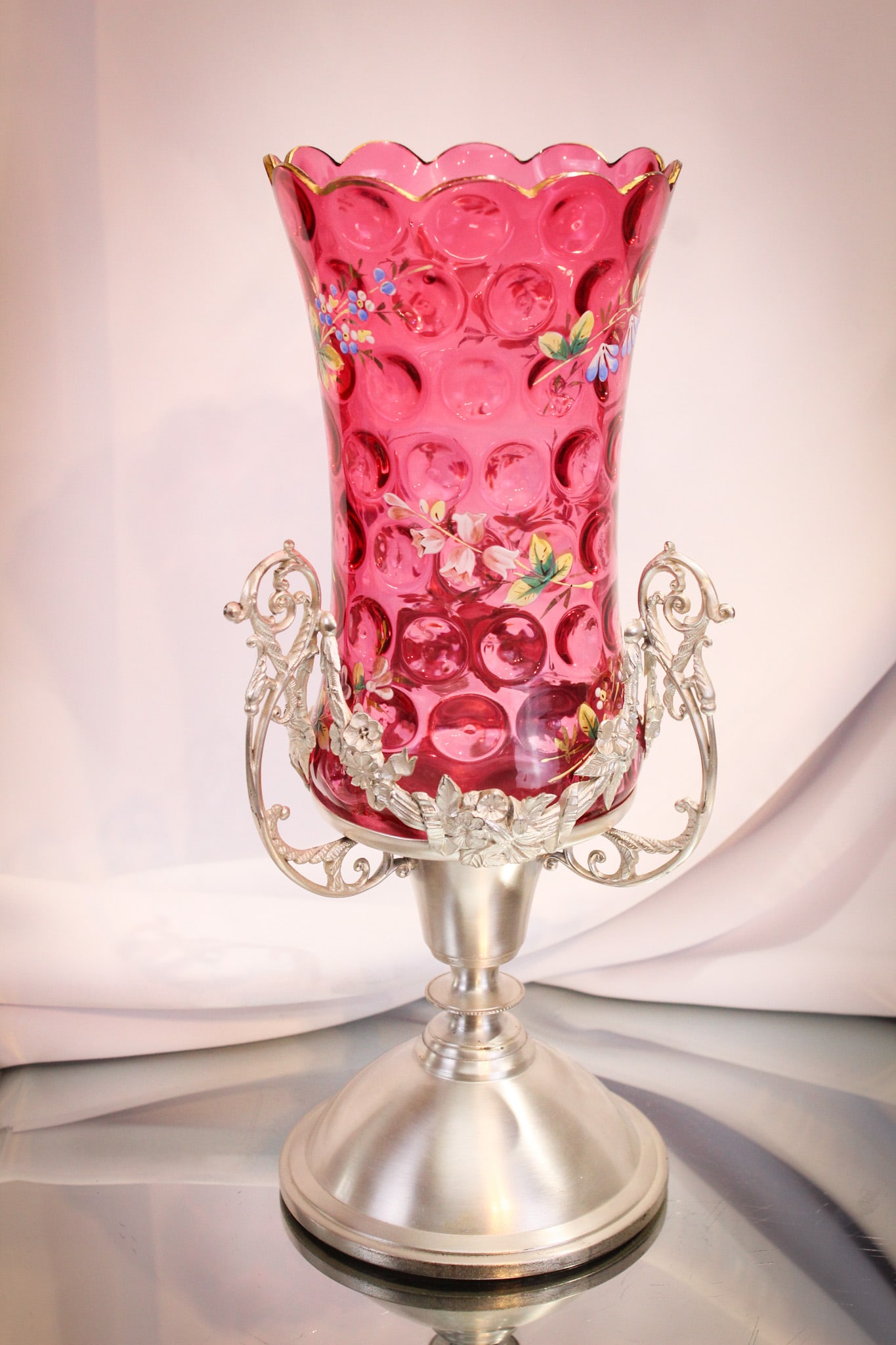 Gorgeous Cranberry Enameled Victorian Celery in Silver Holder (1 of 9)