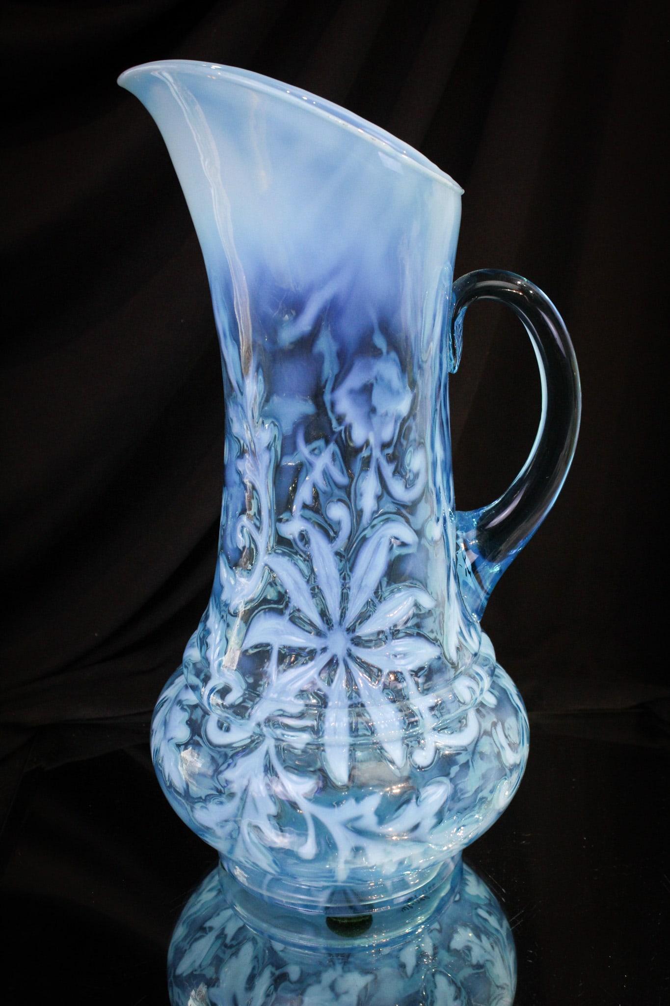 Northwood Blue Opalescent Poinsettia Tankard Pitcher (1 of 6)