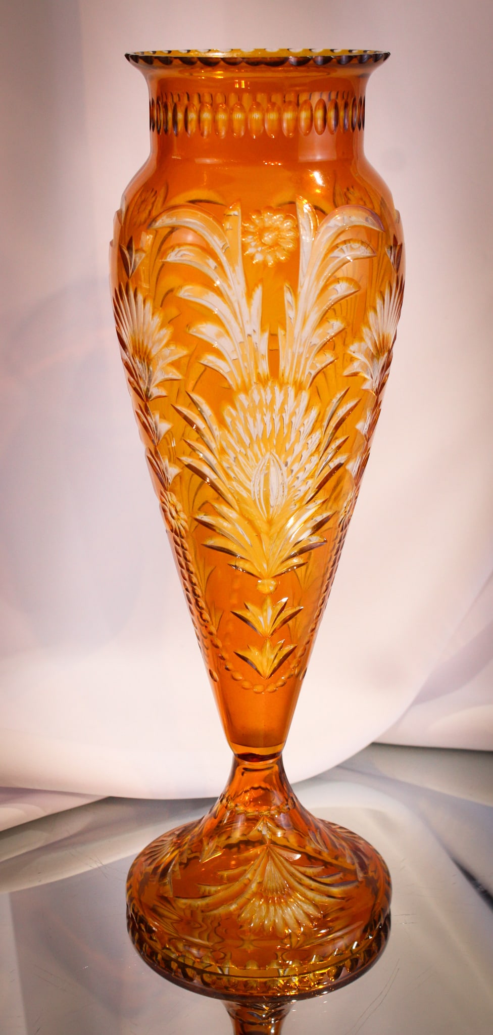 Bittersweet Amber To Clear Cut Glass 13" Vase Auction