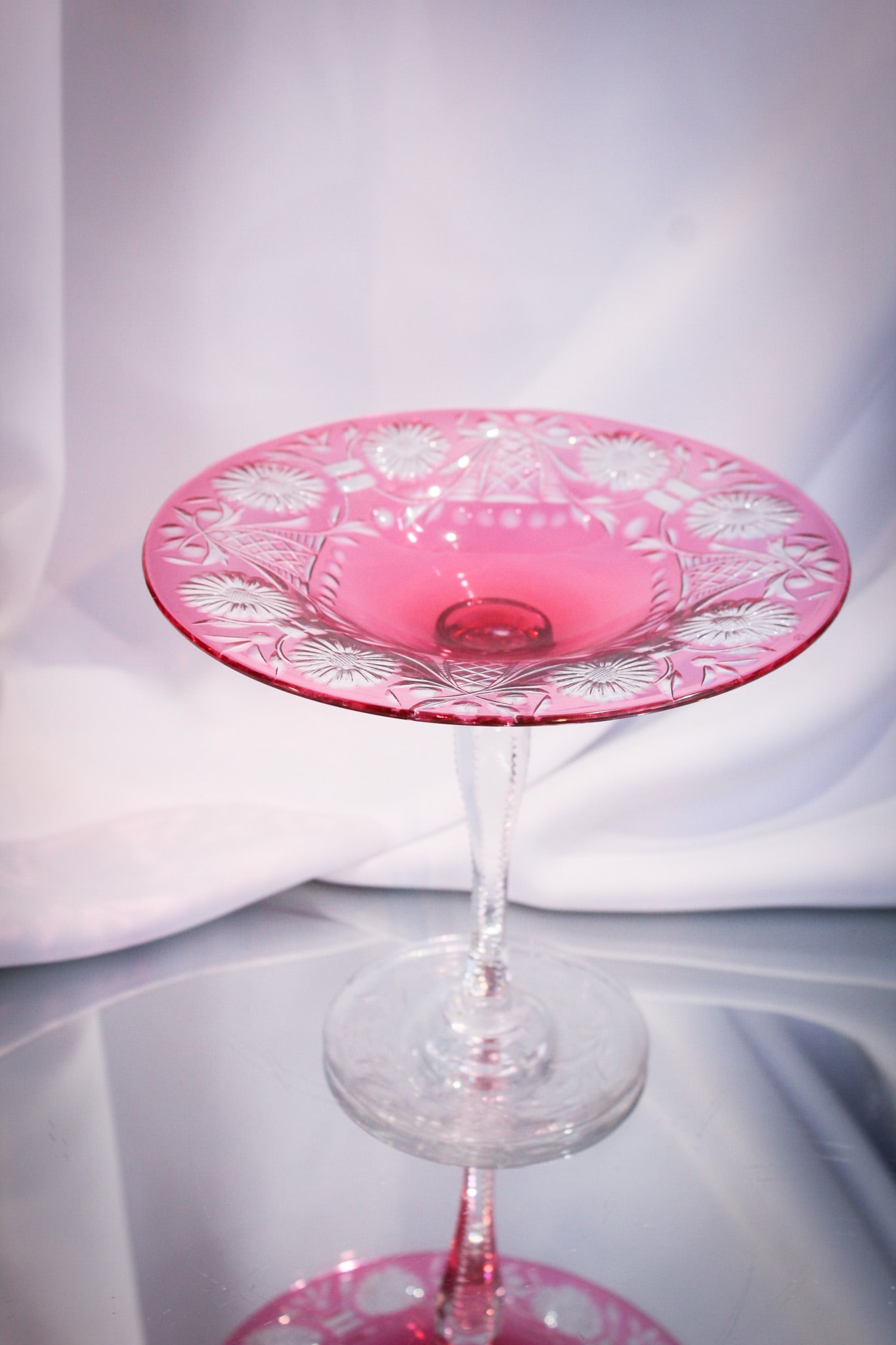 Signed Libbey ABP Cranberry Cut Glass Compote Tazza (1 of 6)