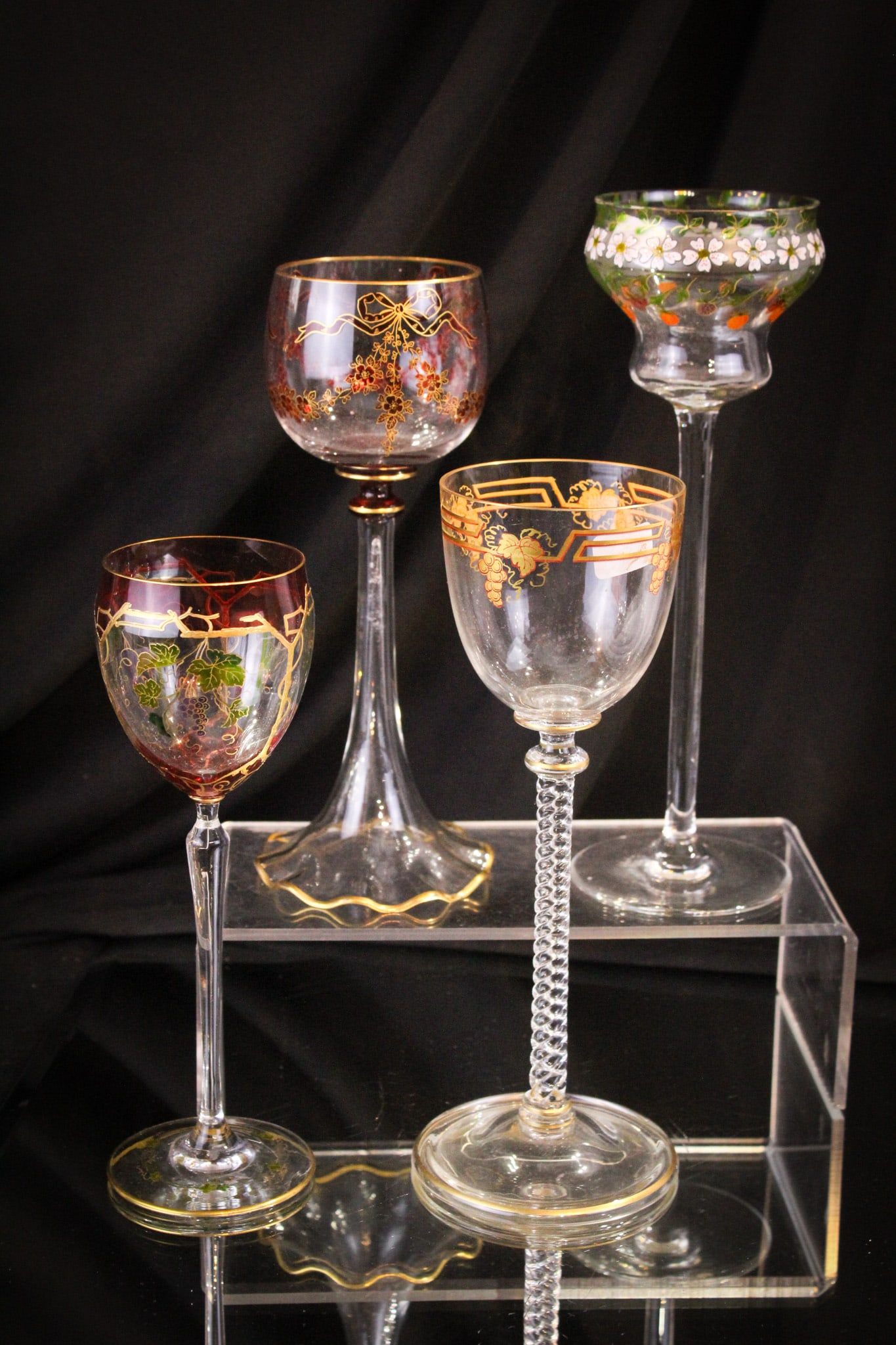 4 pc Lot Bohemian Art Glass Stems (1 of 16)