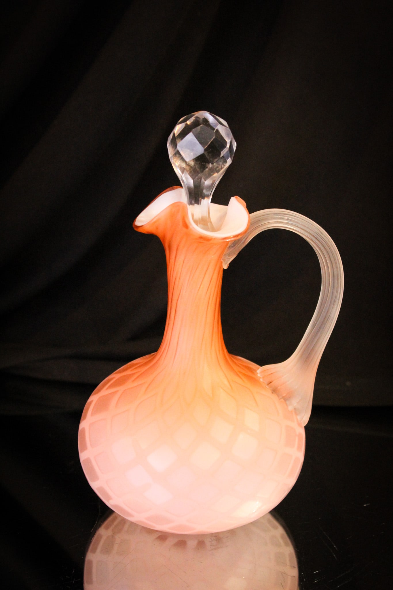 Apricot Satin Victorian Mother of Pearl Glass Cruet (1 of 6)