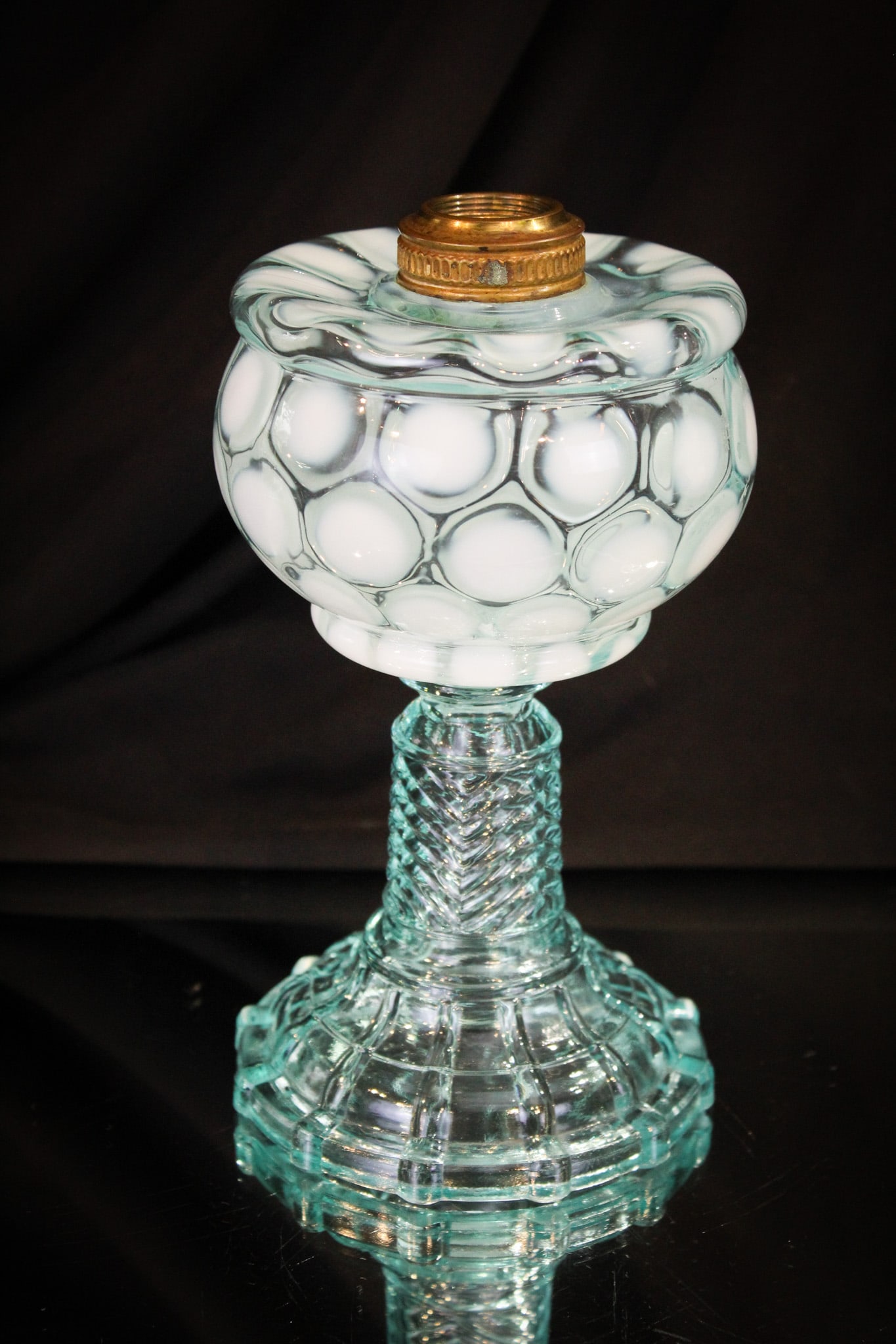 Blue Opalescent Coinspot Victorian Oil Lamp (1 of 5)