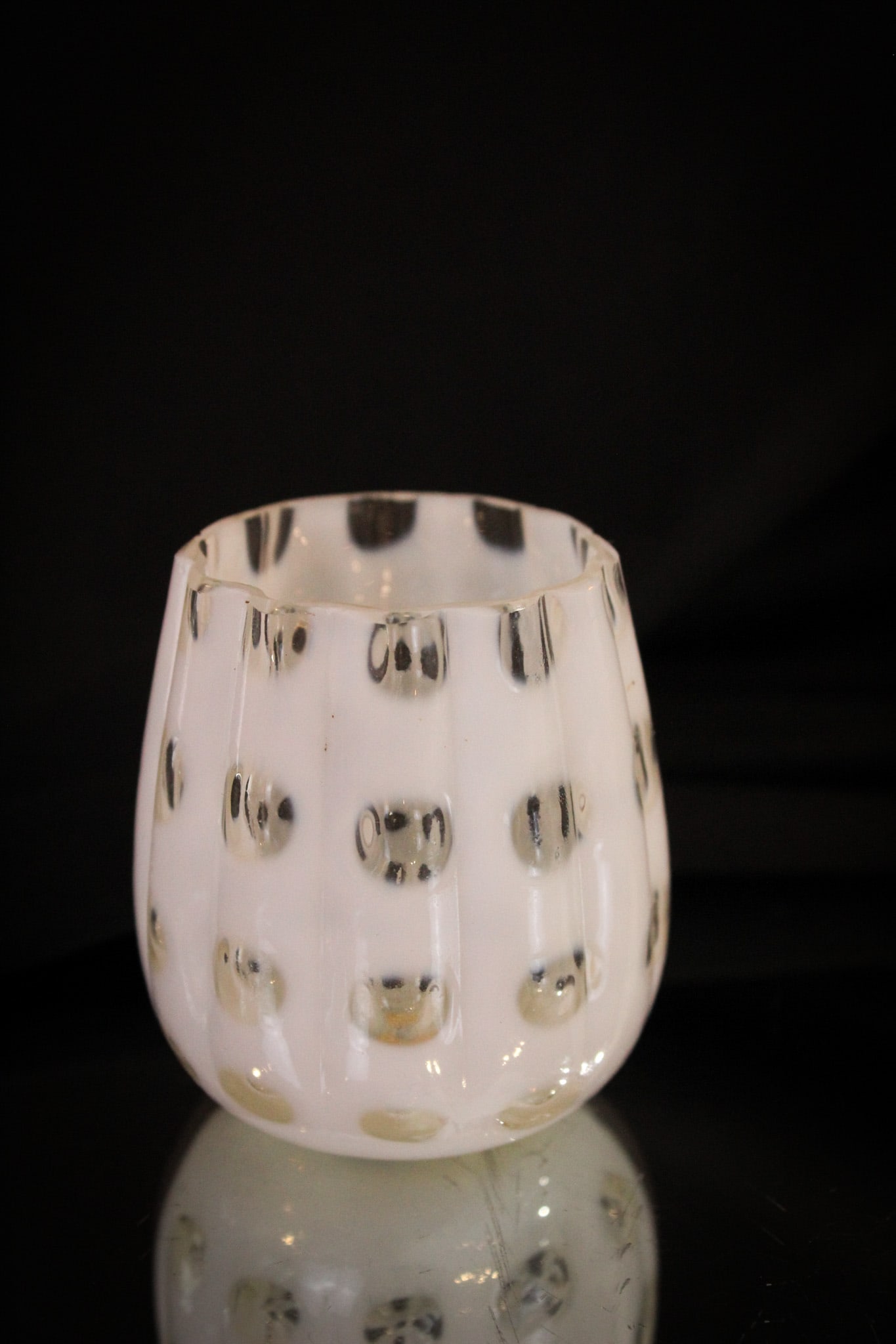 West Virginia Opalescent Polka Dot Victorian Toothpick Holder: Fine example of a West Virginia white opalescent Victorian glass Polka Dot pattern toothpick holder. Measures 2 1/4" tall.
