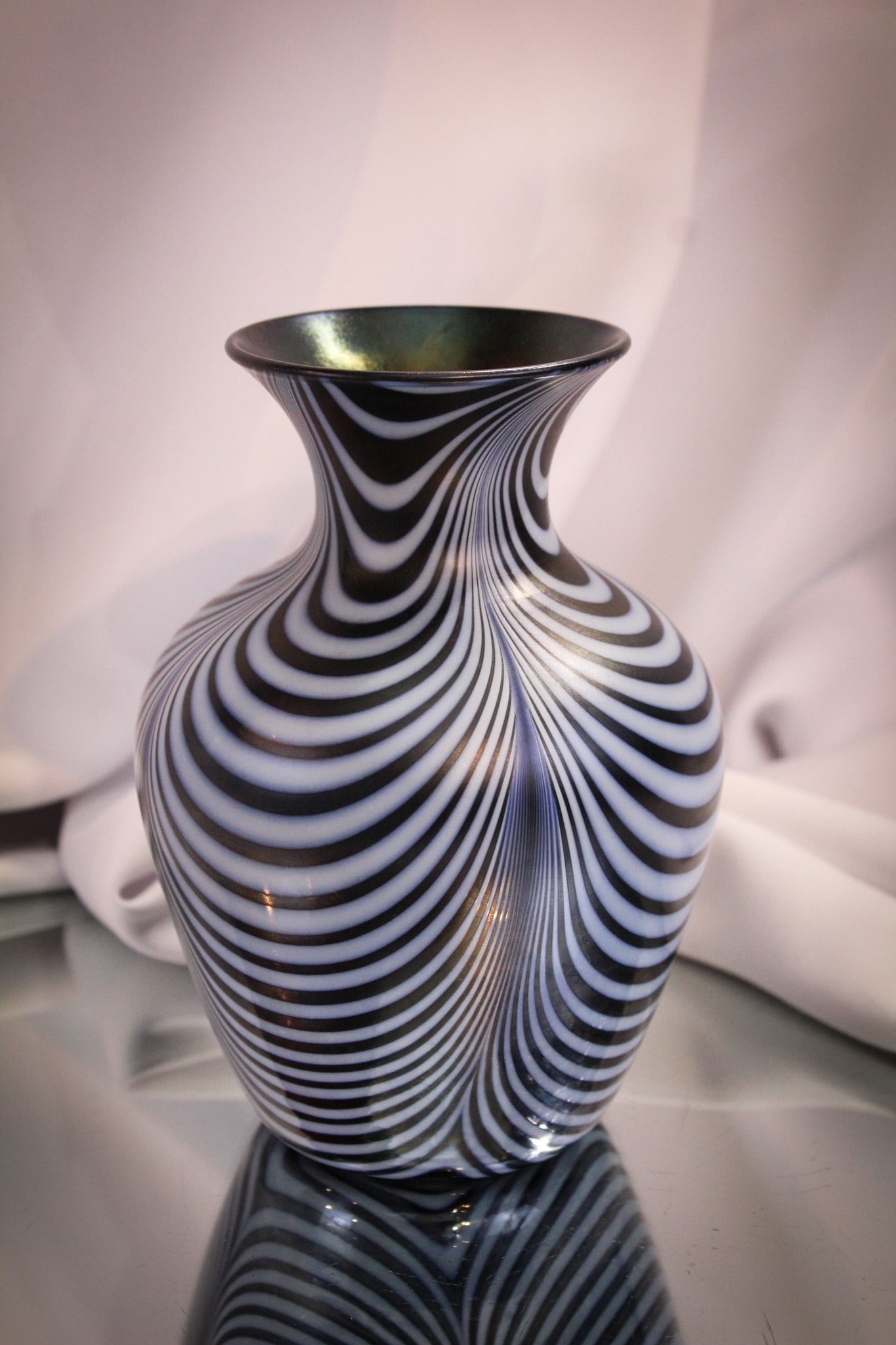 Imperial Freehand Lead Lustre Art Glass Blue Drapery Vase: This piece from the private collection of Ernest L. Albanese Jr. Gorgeous coloring and form to this fine example of Imperial freehand lead lustre art glass. Measures 6 1/4" tall.