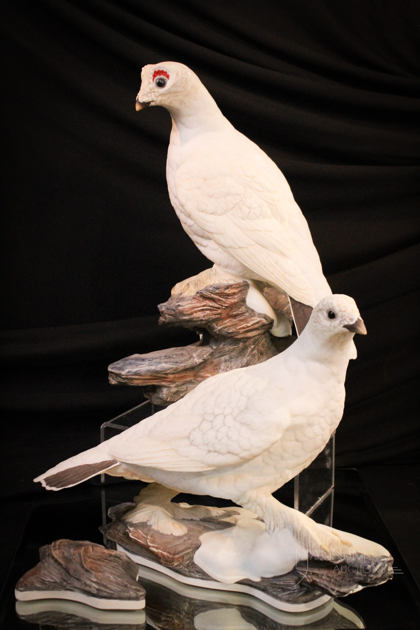 Boehm Ptarmigans 3 pc Bique Porcelain Bird Set: Fantastic Boehm bisque porcelain ptarmigans three piece complete set. Tallest measures 13 1/2".
