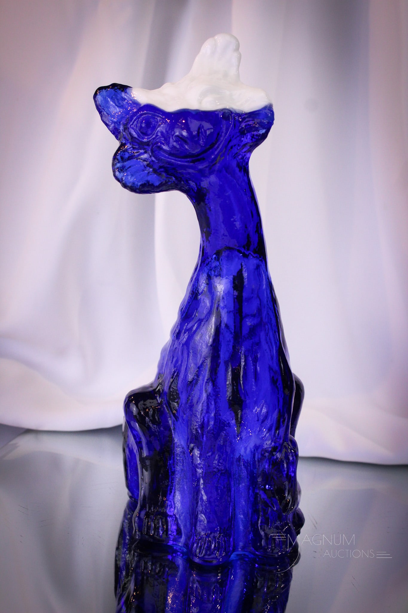 Fenton Glass Alley Cat: Fun Fenton glass alley cat in cobalt with milk glass head. He's a good one folks! Don't miss out on him. Measures 10 3/4" tall.