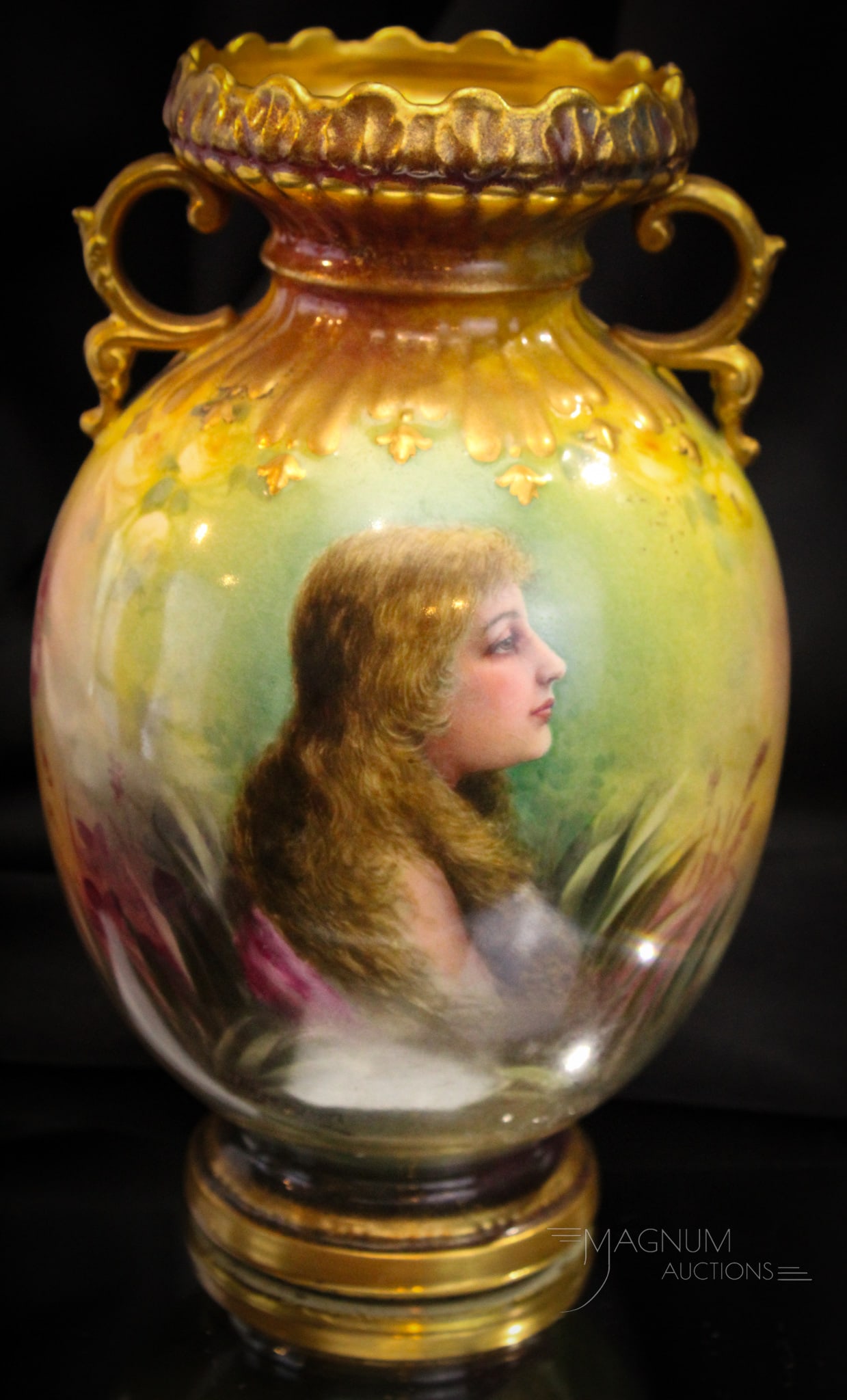 Royal Bonn Artist Signed Porcelain Portrait vase: Amazing artist signed Royal Bonn double handle porcelain portait vase. Vase measures 9 3/4" tall. Handles on either side.