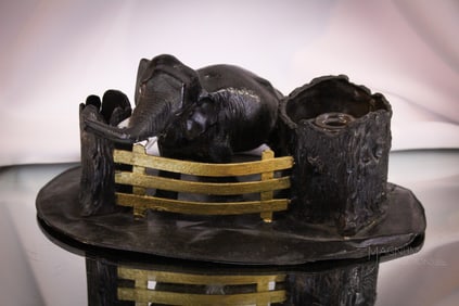 Victorian Elephant Cast Metal Inkwell