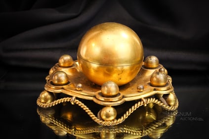 Fabulous Gilt Metal Orb Victorian Inkwell