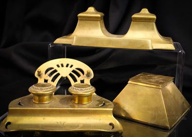 3 pc Lot Victorian Cast Metal Decorative Inkwells