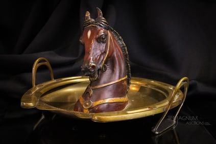Large Victorian 11" Figural Horse & Horseshoe Inkwell Desk Set