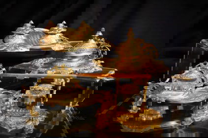 4 pc Lot Brass Art Nouveau Victorfian Inkwells