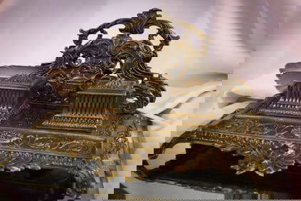 Large 11 1/2" Victorian Double Brass Inkwell Desk Set Letter Holder