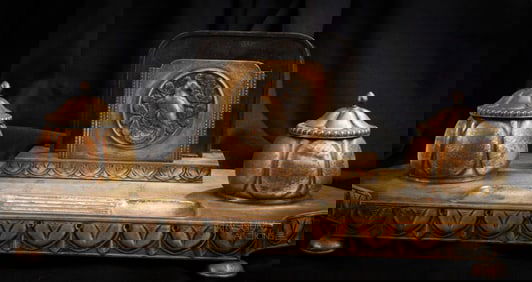 Very Large 21" Oriental Motif Victorian Inkwell Desk Set