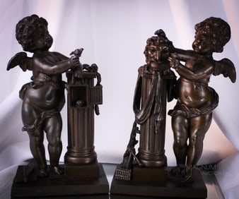 Pair of Cherub Victorian Spelter Statues