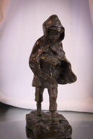 H. Charceboef French Bronze Boy in Cloak Circa 1900