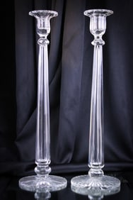 Pair Signed Hawkes Hollow Stem 18" Candlesticks