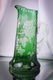 Stevens & Williams Green to Clear Cut Grapes Tankard Pitcher