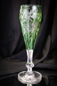 BCG Brilliant Cut and Engraved Glass Green to Clear 12" Vase