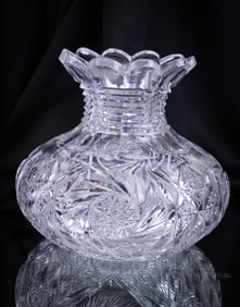 ABP American Brilliant Period Cut Glass Pinwheels Flower Center Vase