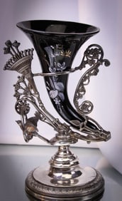 Victorian Rockford Silverplate Figural Cornucopia Enameled Glass Vase