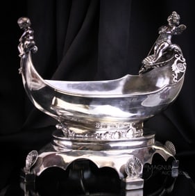 Victorian Silverplate Figural Gondola & Cherub Centerpiece