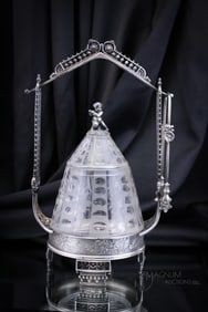 Outstanding Victorian Meriden Silverplate Pickle Castor with Cherub