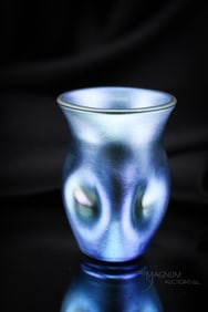 Signed Steuben Blue Aurene Glass Toothpick Holder