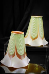 Pair of Signed Steuben Glass Pulled Feather Shades