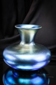 Durand signed Blue Irridescent Art Glass Vase