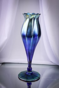 Signed Tiffany Blue Favrile Art Glass 11" Vase