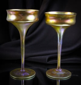 2 pc Lot Tiffany Gold Favrile Art Glass 7" Stems