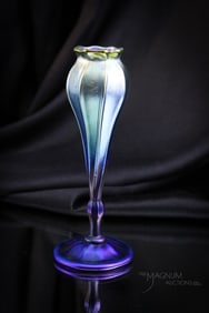 Signed Tiffany Blue Favrile 6 1/4" Cabinet Vase