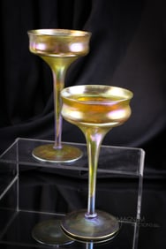 2 pc Lot signed Tiffany Gold Favrile Art Glass 7" Stems