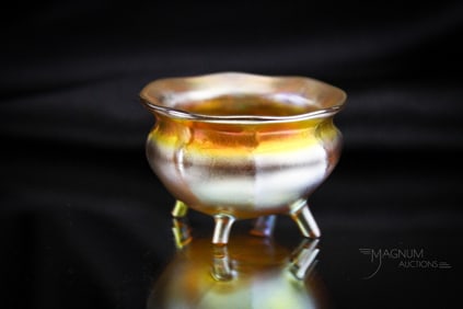 Signed Tiffany Gold Favrile Footed Open Salt
