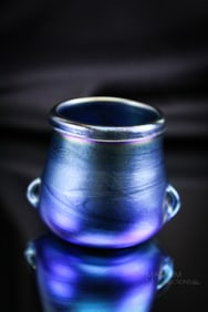 Signed Tiffany Blue Favrile Art Glass Miniature Cabinet 1 3/4" Vase