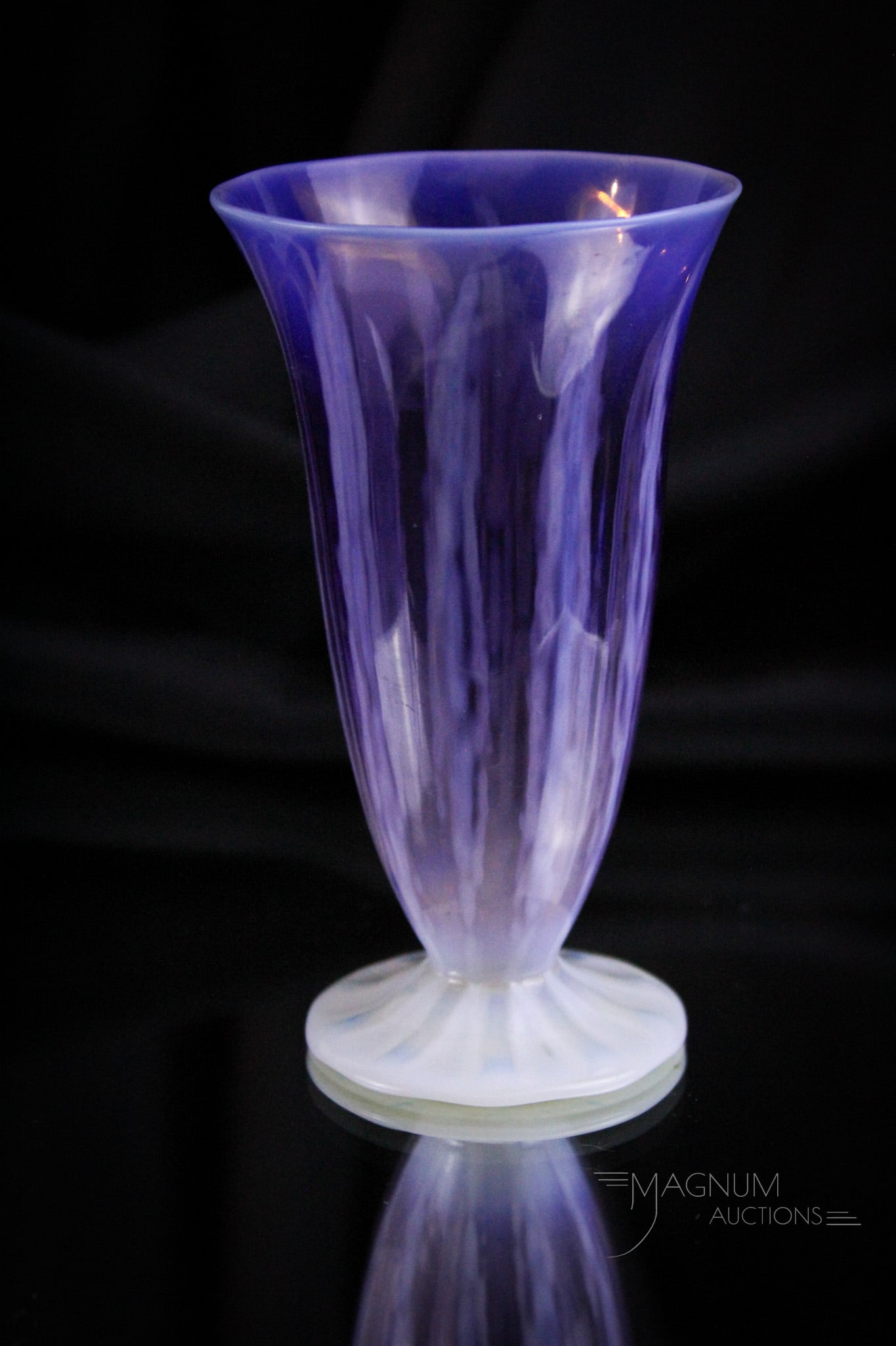 Signed Tiffany Favrile Pastel Art Glass Footed 5" Tumbler: Gorgeous signed Tiffany Favrile art glass pastel opalescent footed tumbler. Piece measures 5" tall. Tumbler is signed, "L.C.T., Tiffany Favrile."