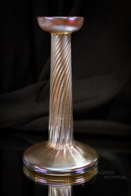 Signed Gold Tiffany Favrile Art Glass 9" Candlestick