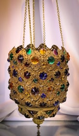 Fabulous Victorian Filigree 26" Jeweled Hanging Hall Lamp