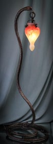 Edgar Brandt & signed Galle French Art Glass Figural Bronze Serpent Lamp