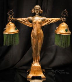 Austrian 23" Art Nouveau Figural Chunk Jewel table Lamp