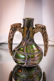 Palme Koenig Veined Irridescent Horn Handle Vase